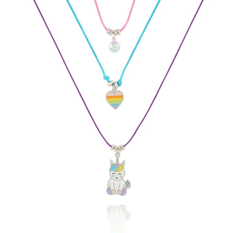 Wonder Nation Silver-Tone Trio Bright Girls Unicorn Layered Necklace Set. - Walmart.com | Walmart (US)