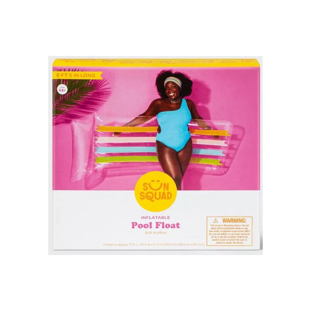 Sun Squad Inflatable Pool Lounge Float Built In Pillow - Rainbow | Walmart (US)