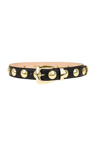 KHAITE Studded Benny Belt In Black & Gold in Black - Black. Size 80 (also in 75, 85, 90). | FWRD 