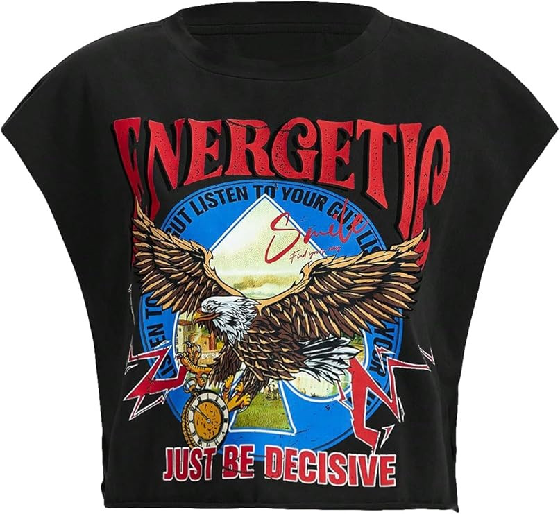 GORGLITTER Women's Graphic Print Cap Sleeve Crop Top Casual Round Neck Short Sleeve T-Shirt | Amazon (US)