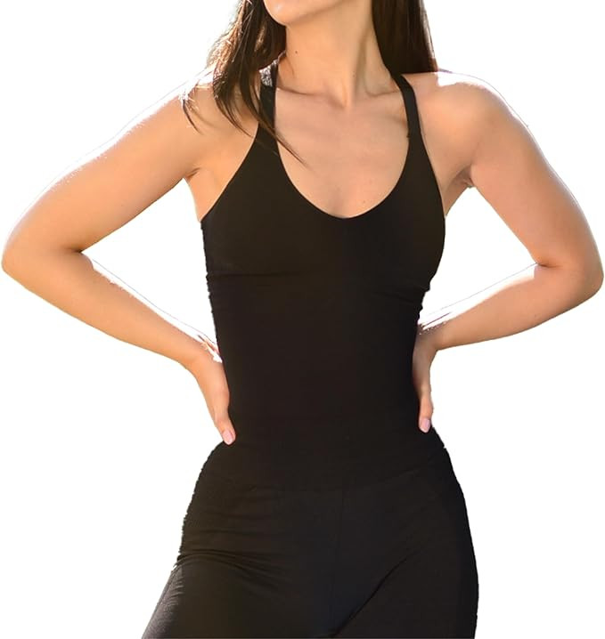 Women's Yoga Padded Tank Top with Built-in Bra Support - Long Sports Moisture-Wicking Workout Tan... | Amazon (US)