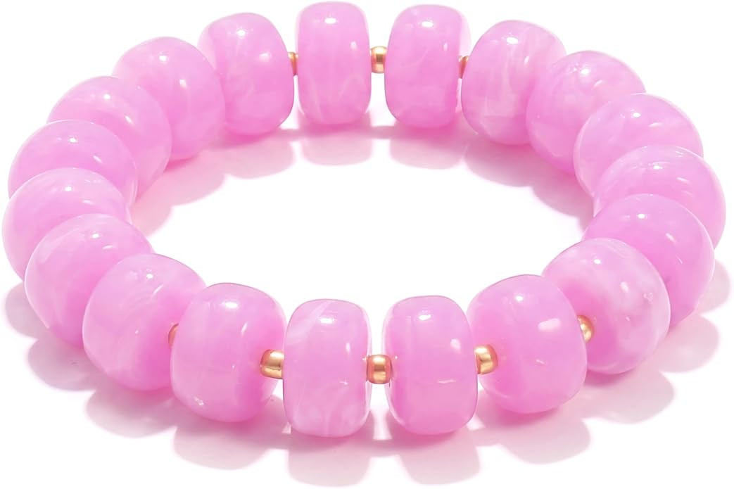 Colourful Chunky Beaded Bracelets for Women,Acrylic Bead Statement Summer Beach Bracelet, Cute Bo... | Amazon (US)