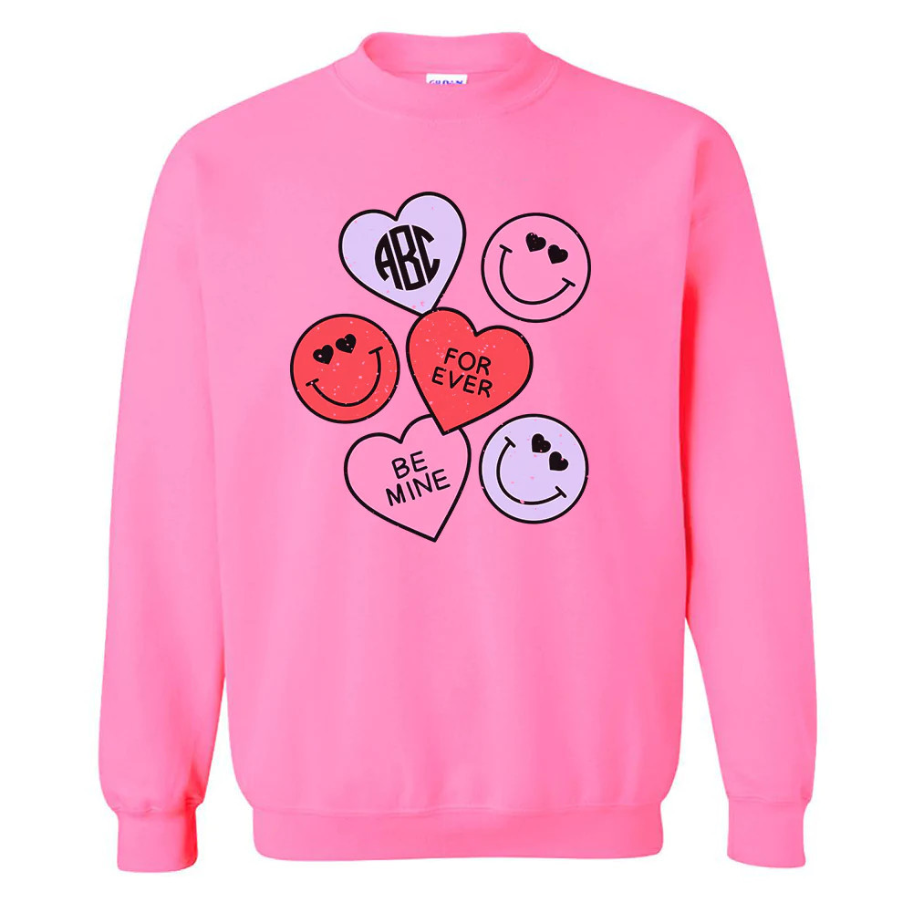 Monogrammed 'Smiley Hearts' Crewneck Sweatshirt | United Monograms
