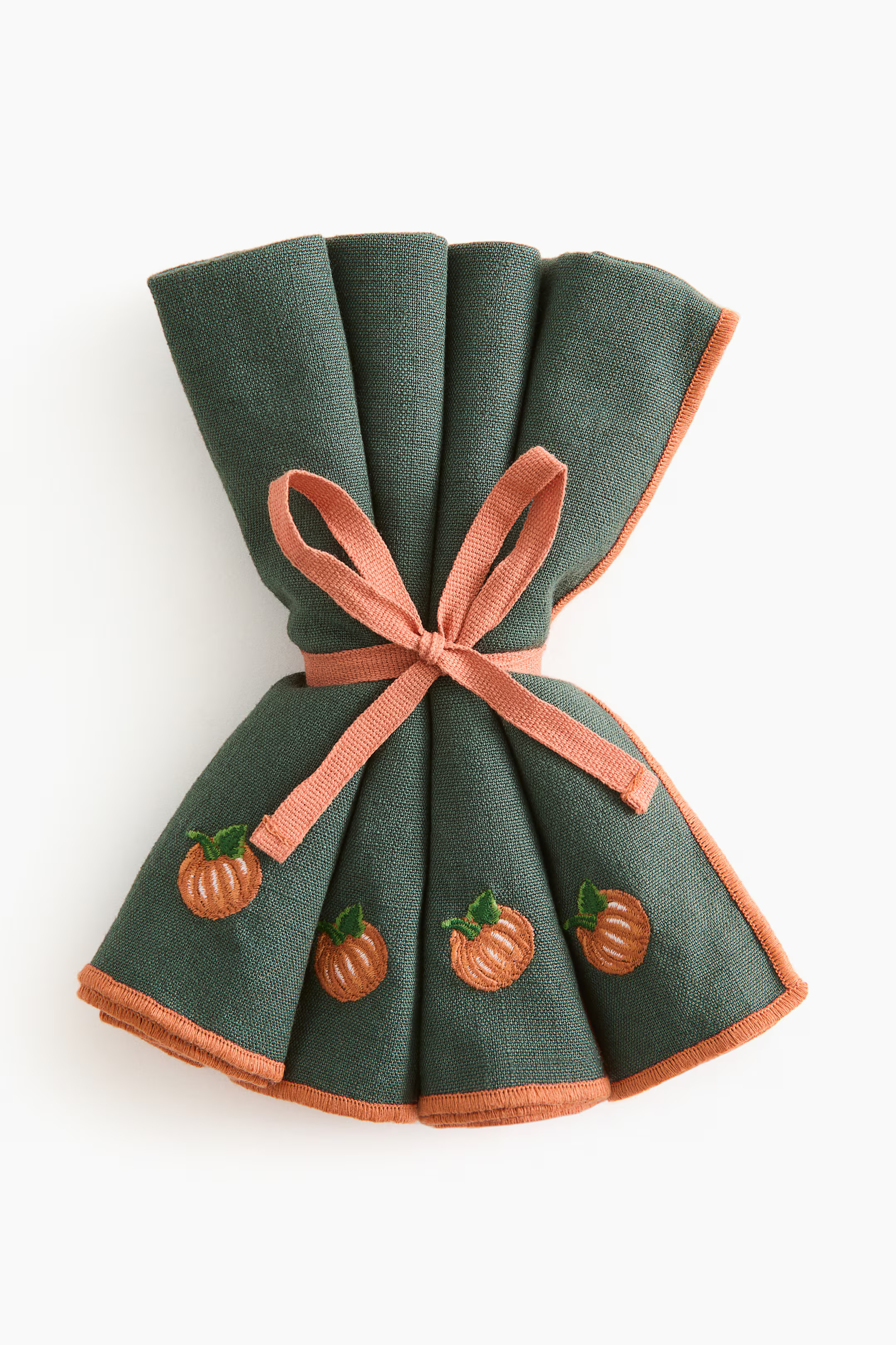 4-pack Embroidered Napkins - Dark green/pumpkins - Home All | H&M US | H&M (US + CA)