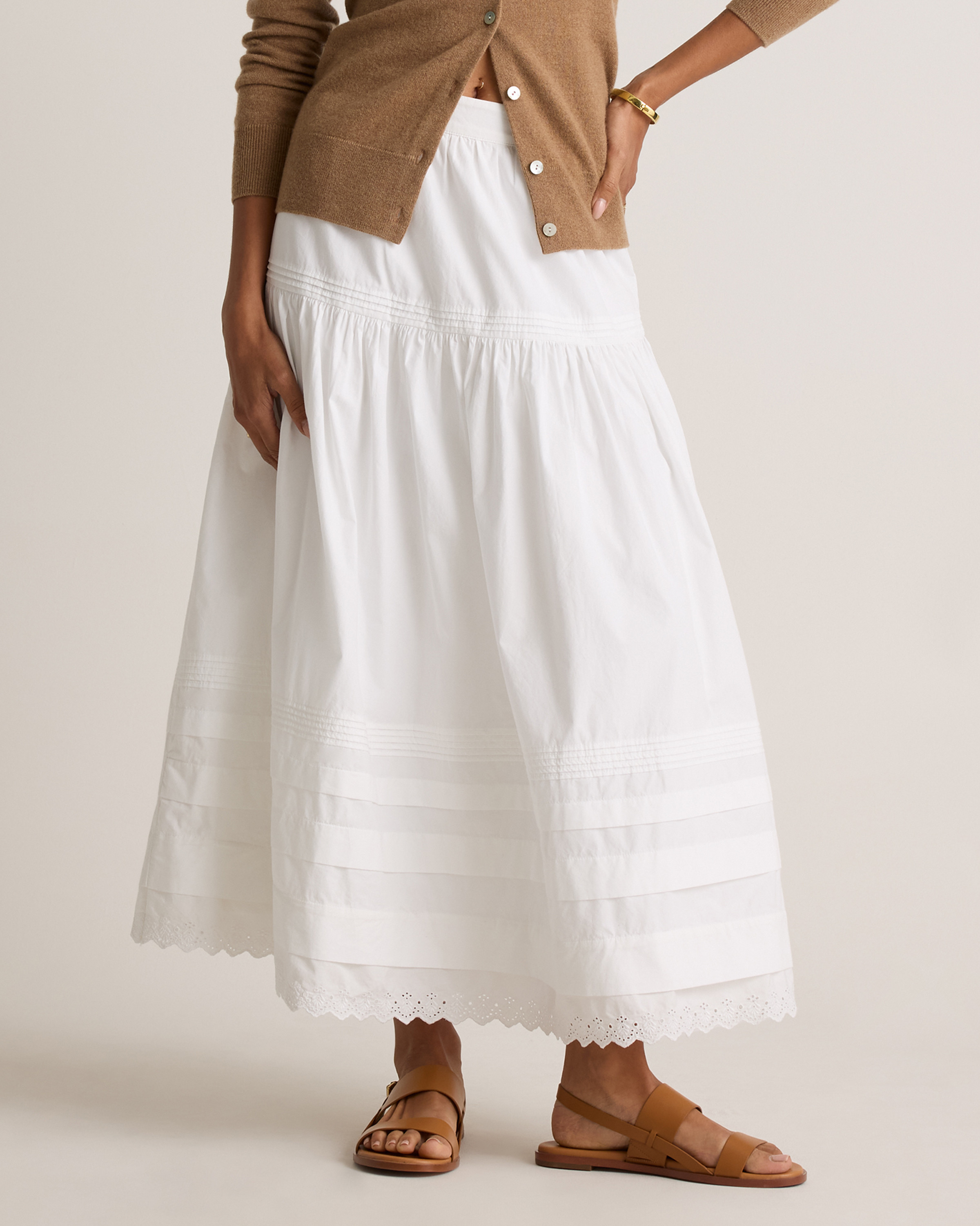 Quince | Women's Poplin Pintuck Maxi Skirt in Classic White, Size Small, Organic Cotton | Quince