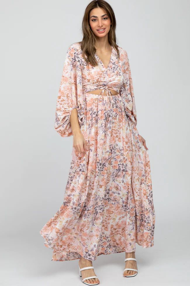 Peach Floral Front Cutout Maxi Dress | PinkBlush Maternity