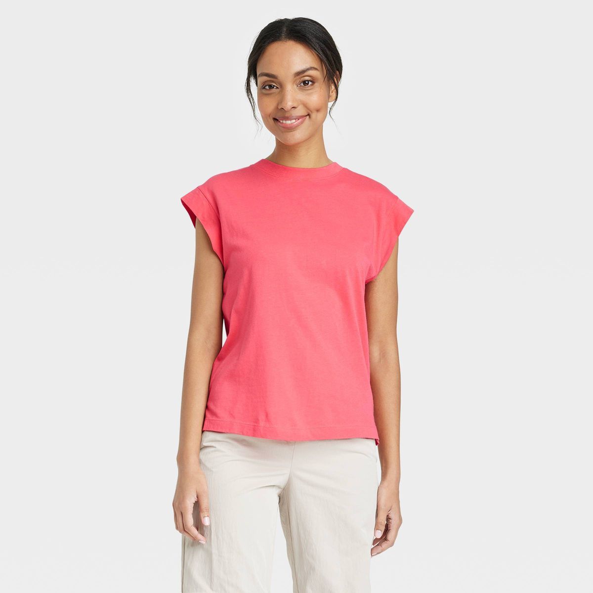 Women's Short Sleeve Extended Shoulder T-Shirt - A New Day™ Coral M | Target