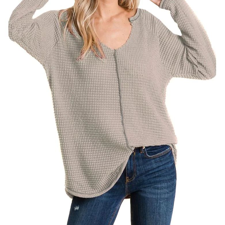 Taupe Waffle Top With Stitch Detail | Kell Parker