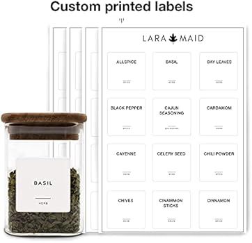 Laramaid Glass Jars Set, Square Spice Jars with Acacia Wood Lids and Customized Labels, 7oz 12Pac... | Amazon (US)