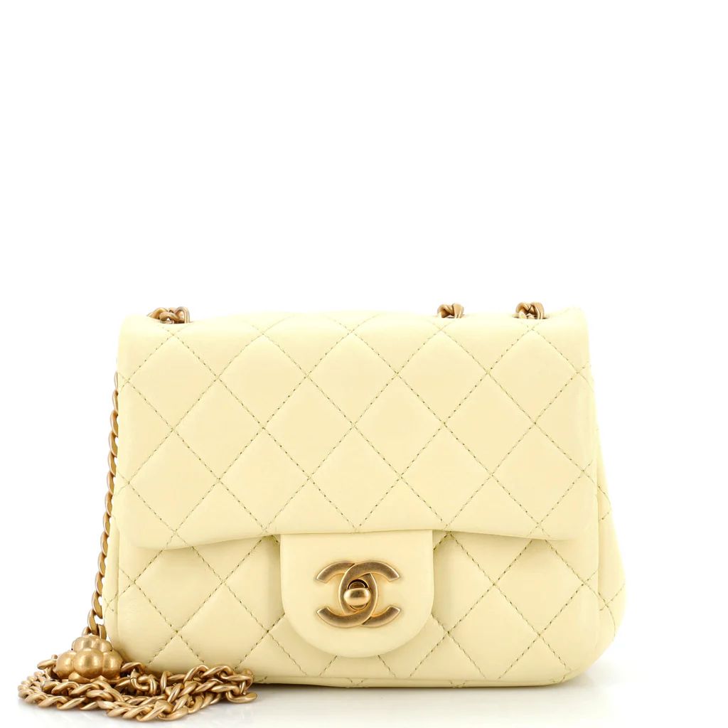 Sweet Camellia Adjustable Chain Square Flap Bag Quilted Lambskin Mini | Rebag
