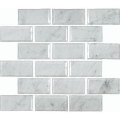 Greecian White 12 in. x 12 in. Polished Beveled Marble 2 x 4 Mesh-Mounted Mosaic Floor and Wall Tile | Amazon (US)