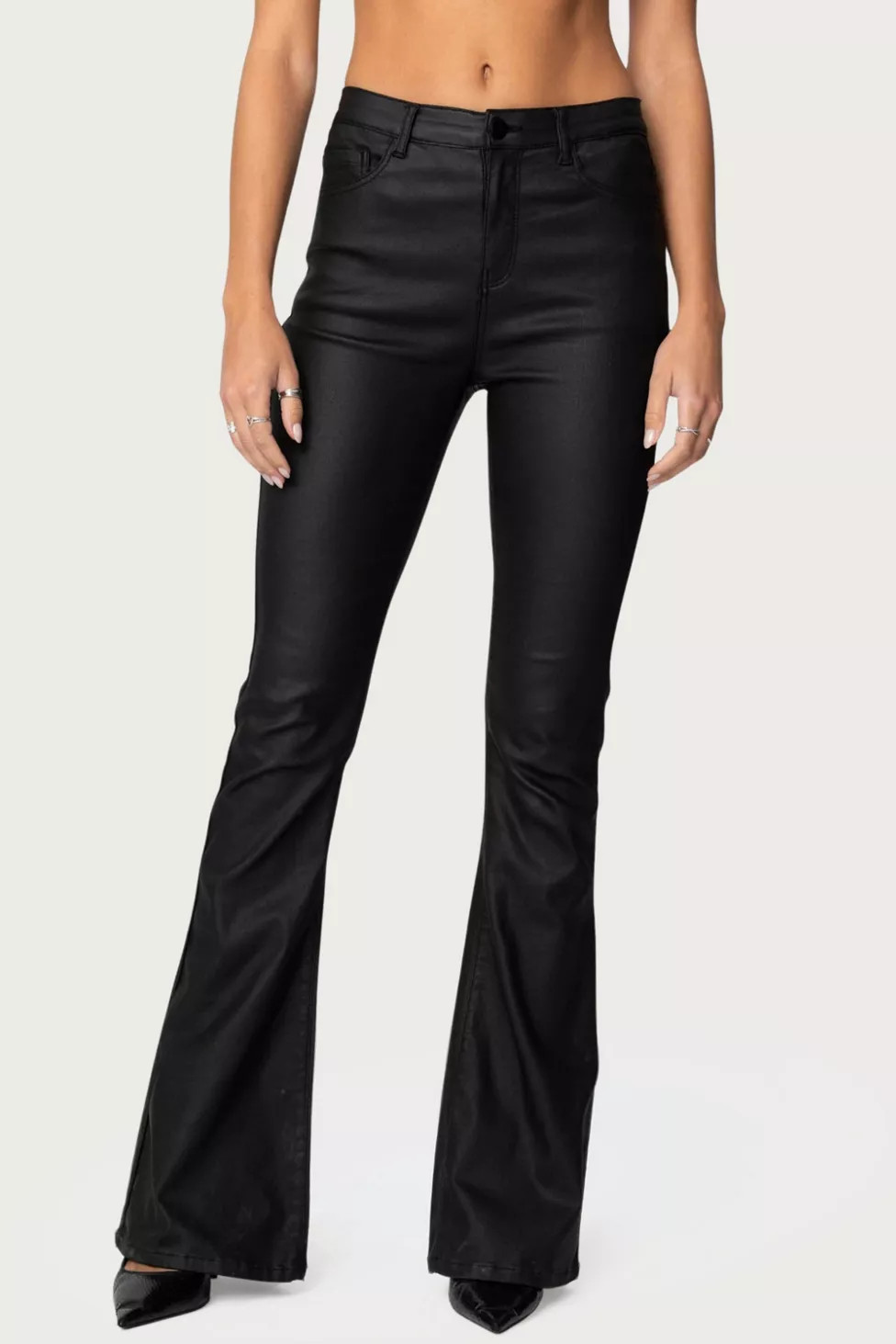 Edikted Luna Faux Leather Flare Jeans | Urban Outfitters (US and RoW)