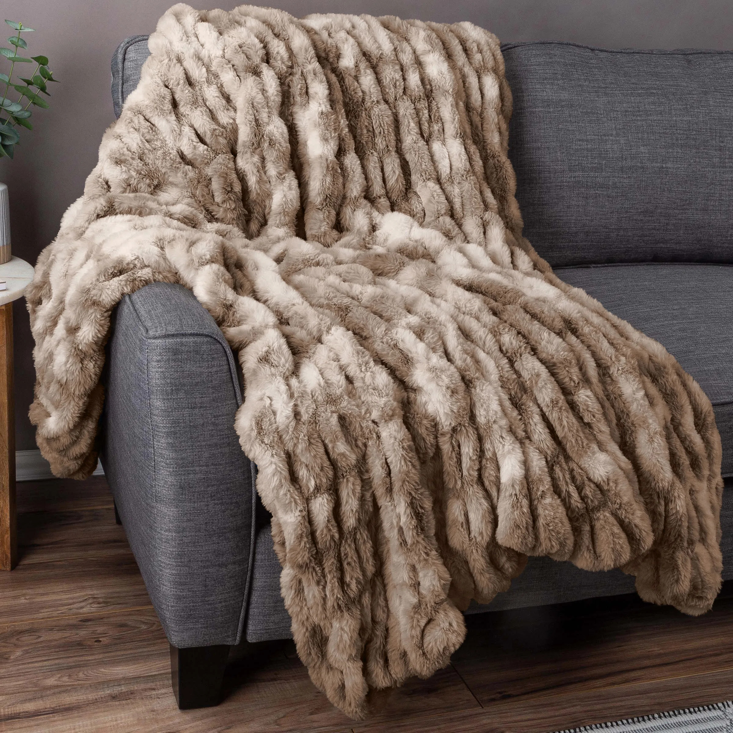 Lavish Home Oversized Faux Fur Blanket - 60x80-Inch Ruched Polyester Fur Blanket - Queen Blanket ... | Wayfair North America