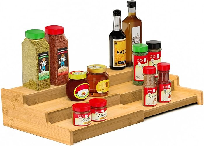 VenDotbi Spice Rack, 3-Tier Expandable Bamboo Spice Rack Organizer for Cabinet - Kitchen, Pantry ... | Amazon (US)