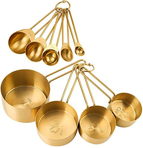 TOPZEA Gold Measuring Cups and Spoons Set of 9, Nesting Stainless Steel Measuring Cup and Measuring Spoon Kitchen Cooking Baking Utensils with Measurement for Dry and Liquid Ingredients | Amazon (US)