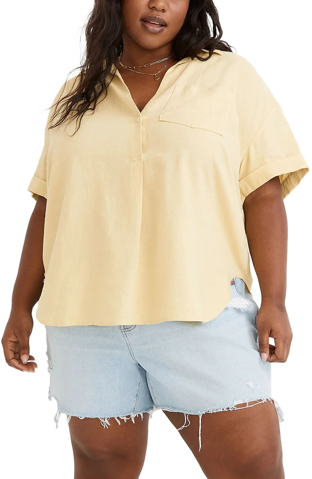 Madewell Women's Swenson Linen Blend Popover Shirt in Crisp Pear at Nordstrom, Size 2X | Nordstrom