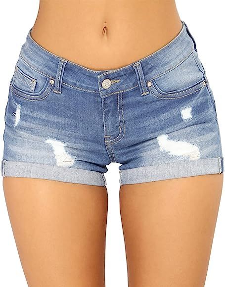 Govc Women Casual Summer Mid Waist Stretchy Denim Jean Shorts Junior Short Jean | Amazon (US)