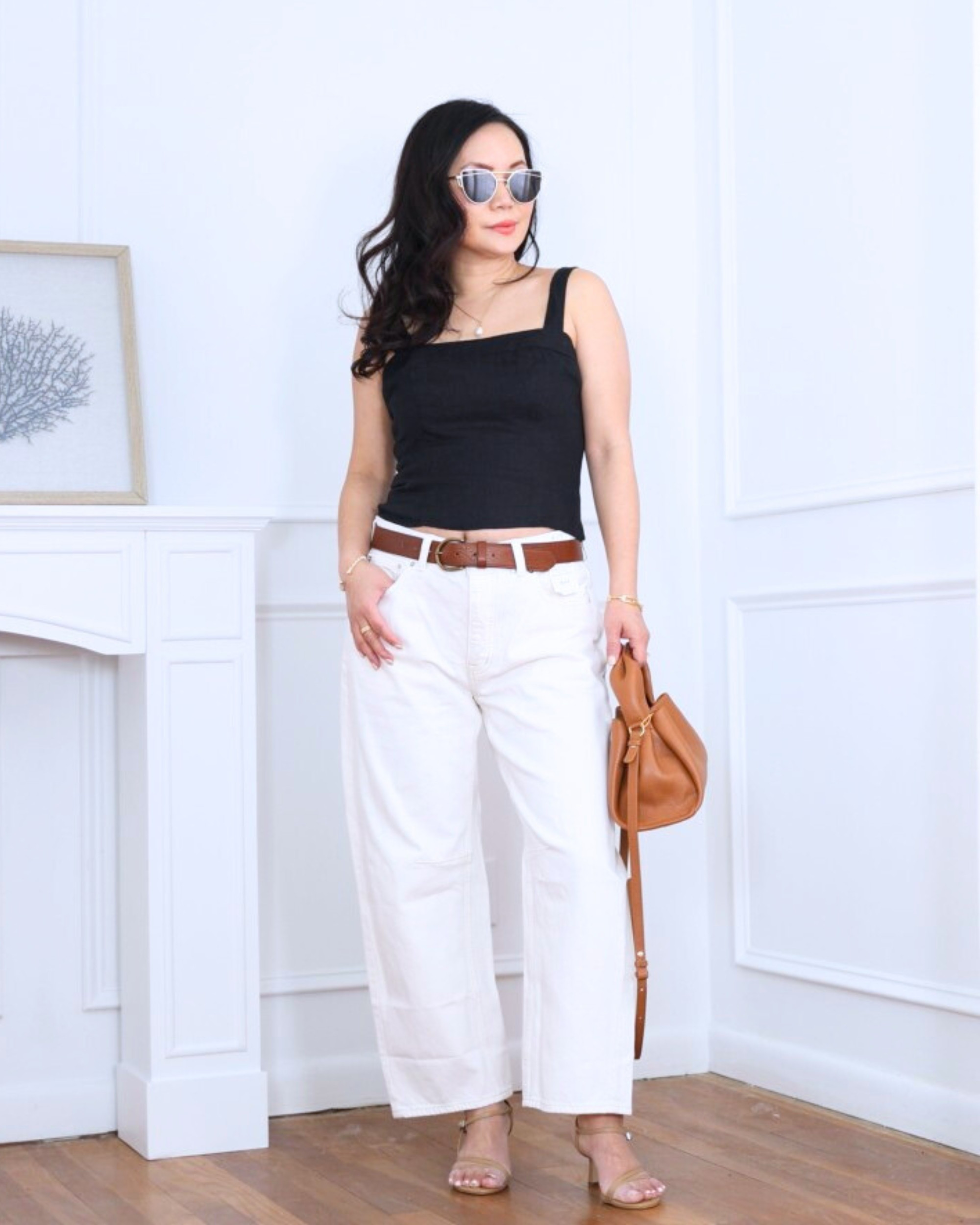 Barrel-leg jeans from Madewell styled with a fitted tank, plus a Quince bag and strappy heels — clean, modern, and effortlessly put together for an easy day-to-night look. I’m 5’2, wearing size XS.

#LTKOver40 #LTKPetite #LTKootd