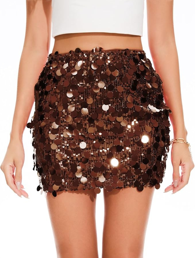 WERFORU Sequin Skirt Women Stretchy Sparkly Glitter Shiny Mini Skirt for Party | Women, Sparkly, ... | Amazon (UK)