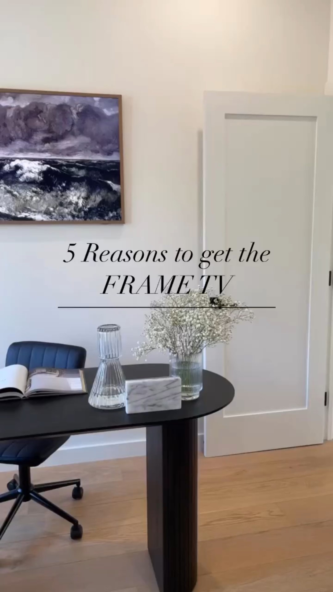 5 reasons to get a FRAME TV 🖼 

1. New anti-glare matte display 
2.  Slim-fit wall mount
3. Customizable bezel
4. Art display 
5. 45% thinner

Had so much fun styling this space! After 2 years of wanting a FRAME TV we finally purchased one during the Black Friday sales! We are obsessed!!! It’s looks so good in this space and we love being able to change the art and bezel. Don’t miss out on this TV this year from Best Buy! 

#homeoffice #refresh #frametv #cb2 #office #desk #art #vase #books #coastal #homedecor #chair #officechair #worldmarket #samsung #tv 

#LTKHome #LTKCyberWeek #LTKHoliday