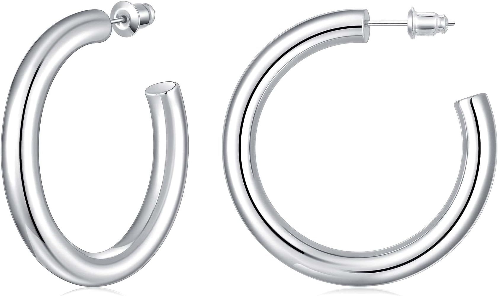 Gacimy Chunky Gold Hoop Earrings for Women 14K Real Gold Plated, 925 Sterling Silver Post Gold Ho... | Amazon (US)