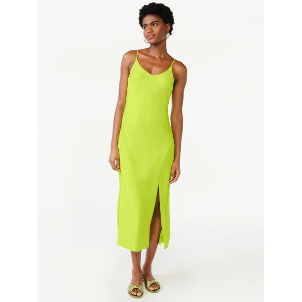 Scoop Women's Satin Midi Slip Dress with Side Slit, Sizes XS-XXL | Walmart (US)