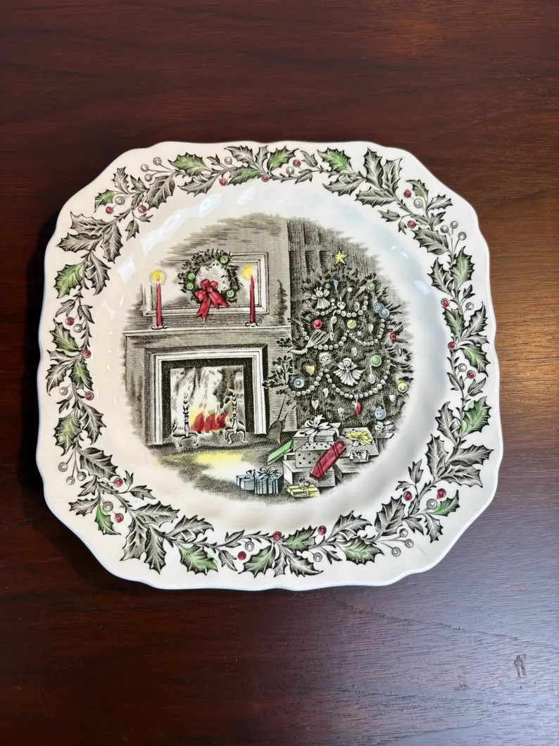 Vintage Merry Christmas Square Salad Plate by Johnson Brothers - 7.5" Diameter -Made In England | Etsy (Global)