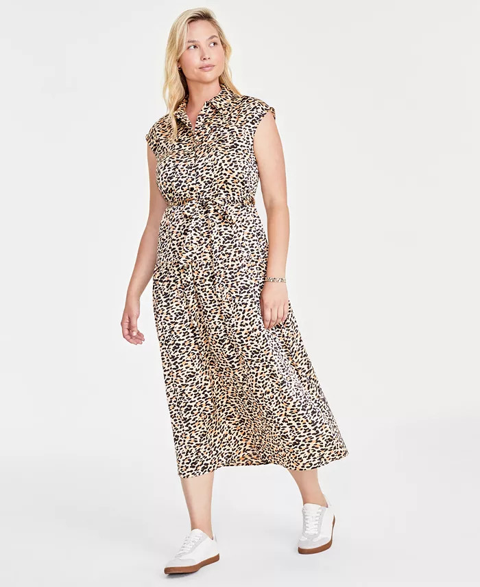 On 34th Women's Tonal Jacquard Cap-Sleeve Midi Shirtdress, Created for Macy's - Macy's | Macy's