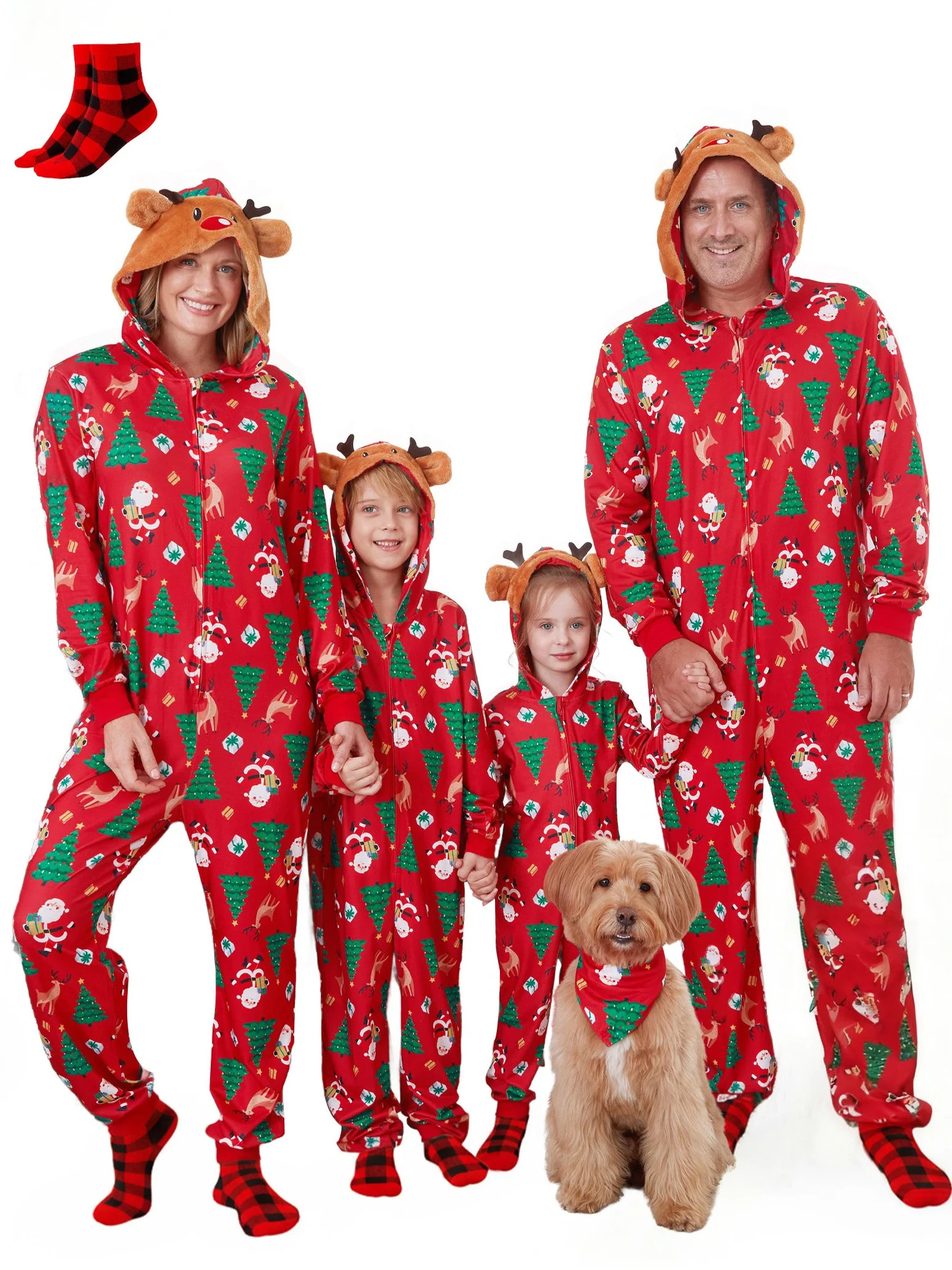 PatPat Christmas Pajamas for Men Family Matching Pajamas One Piece Red Reindeer Holiday Pjs with ... | Walmart (US)