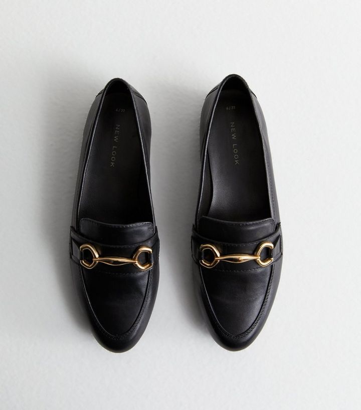 Black Leather Snaffle Trim Loafers | New Look | New Look (UK)
