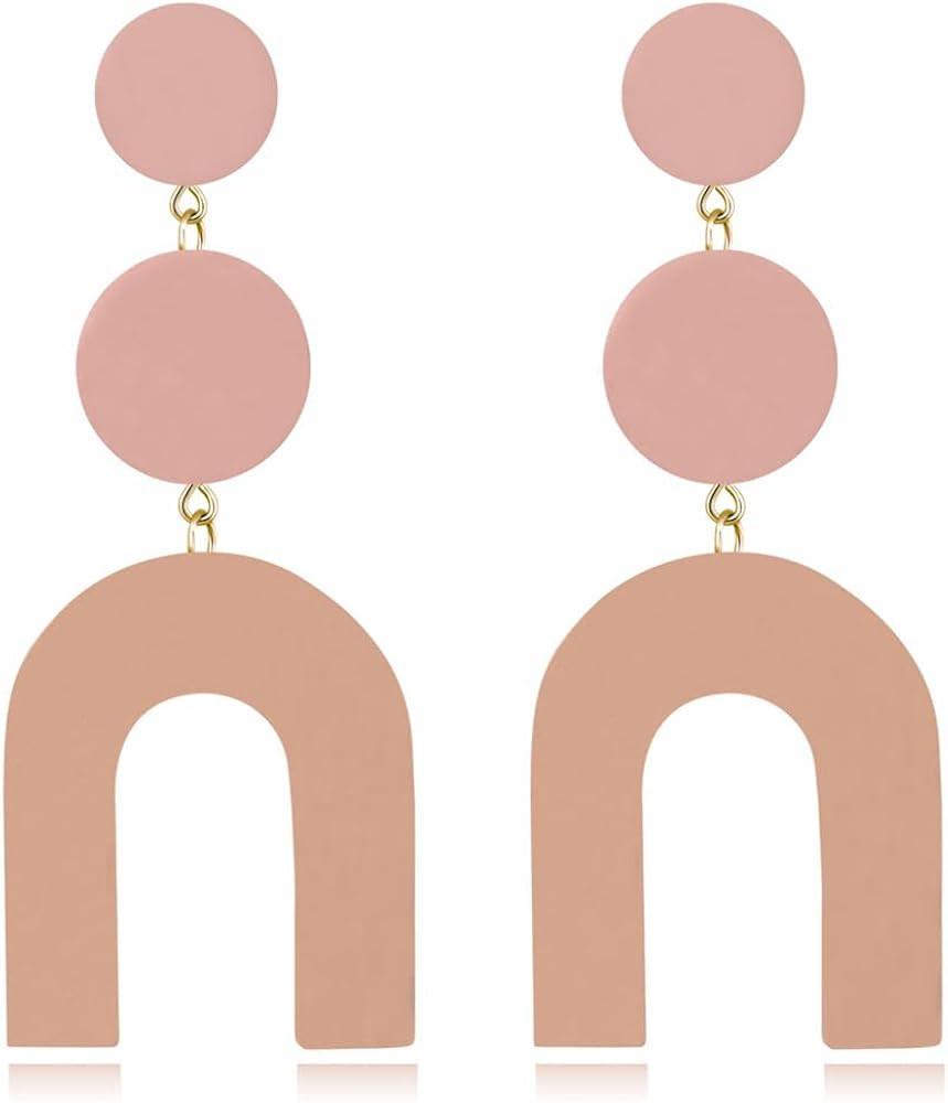 Bohemian Simplicity Wooden Geometry U-Shaped Circle Lightweight Dangle Drop Earrings Natural Cont... | Amazon (US)