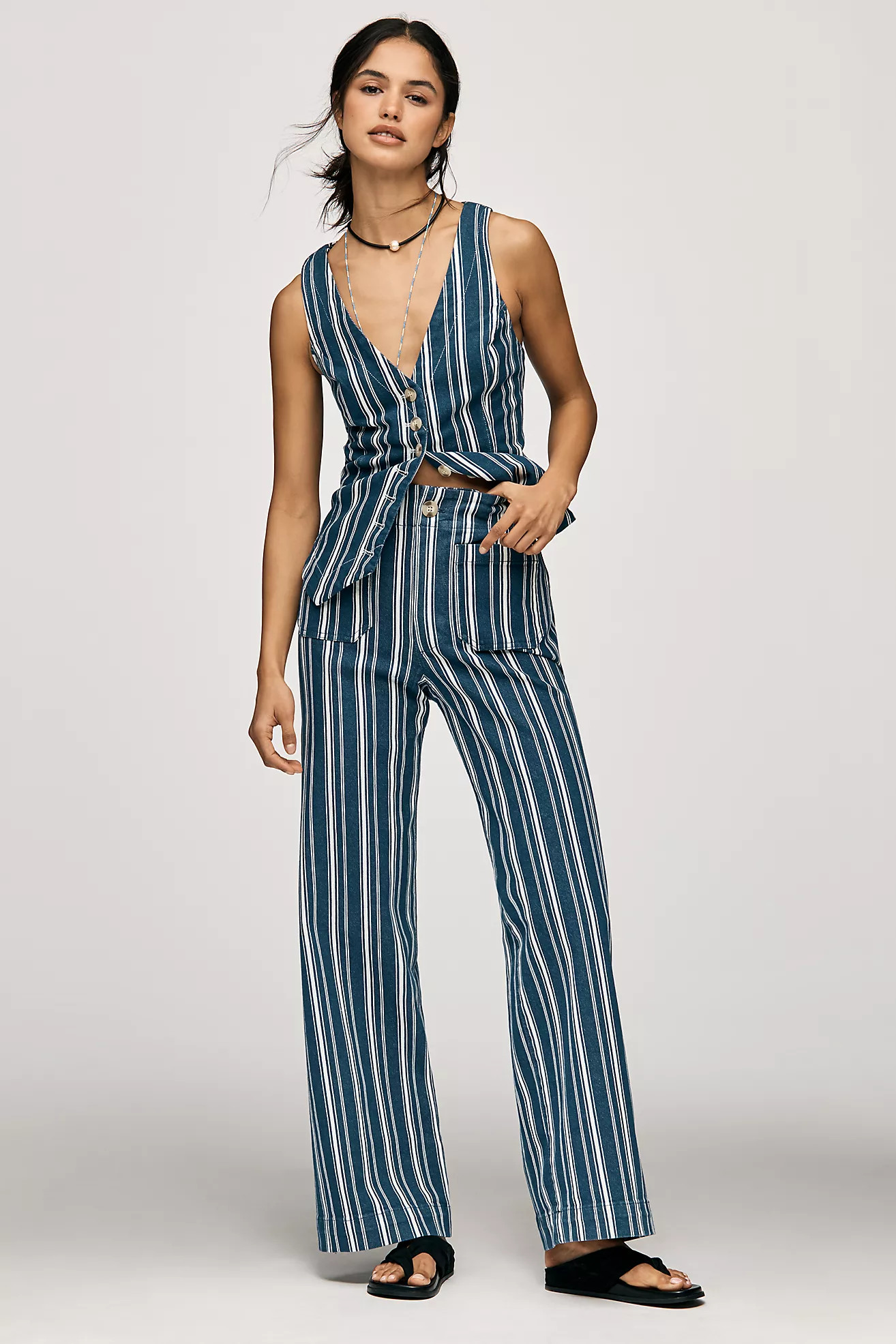 The Colette Striped Full-Length Wide-Leg Pants by Maeve | Anthropologie (US)