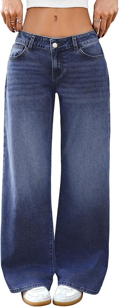 ELLEVEN Low-Rise Baggy Jeans for Women Y2k Wide Leg Loose Denim Pants Stretchy Boyfriend Long Jea... | Amazon (US)