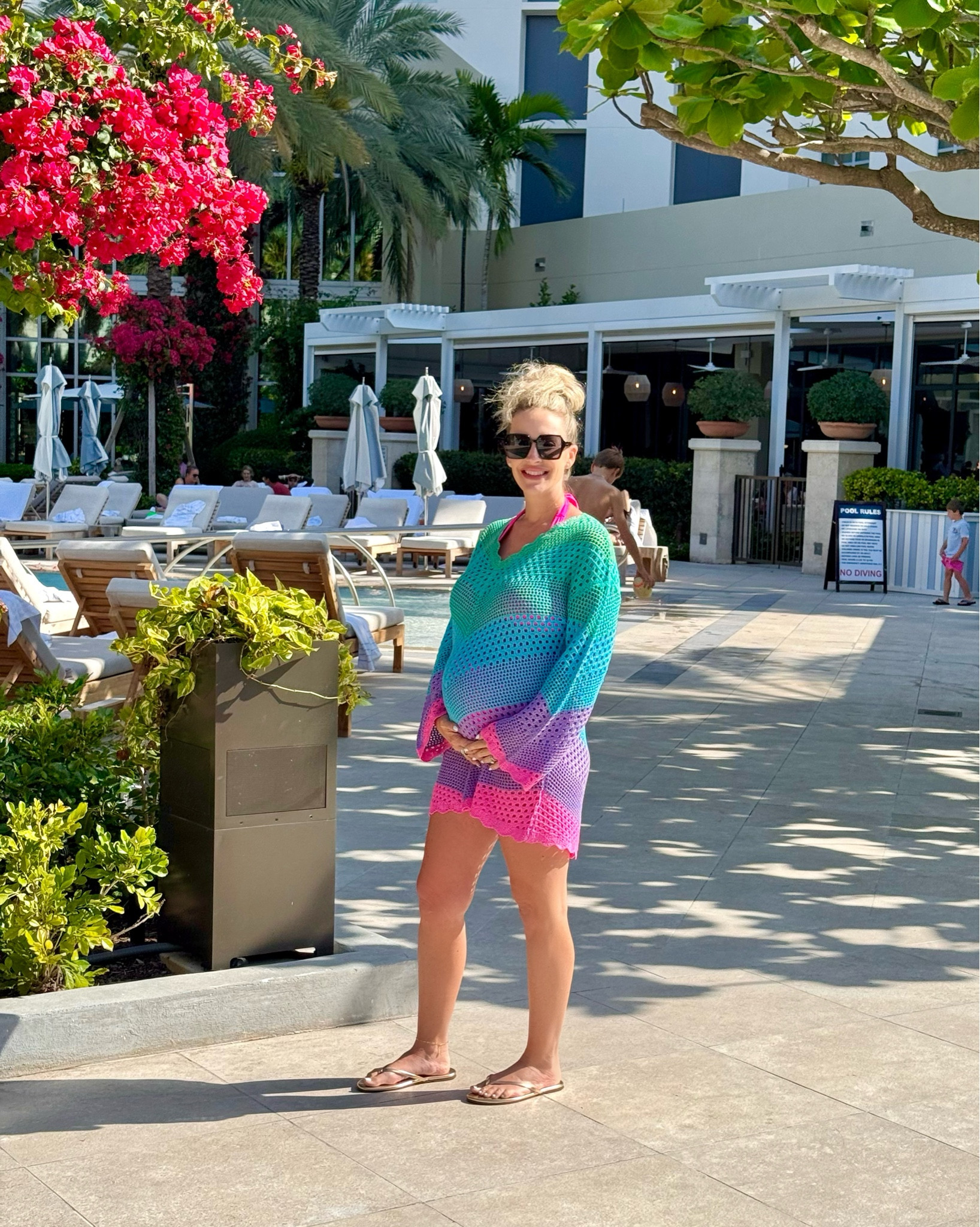 Love the color combo on this beach coverup. The pink bathing suit also matched perfectly & was super comfy with the baby bump. 💓
 Style the bump. Spring break. Baby moon. Maternity clothes. Pregnancy swimsuit. One piece. Budget friendly finds  

#LTKSpringSale #LTKBump #LTKSwim