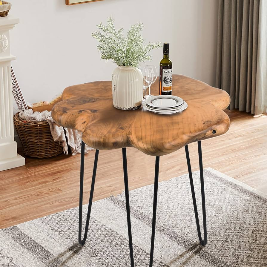 HOEGMST 19.5 Inch Live Edge Side Table, Wood Freeform Small End Table with Waterproof, Rustic Acc... | Amazon (US)
