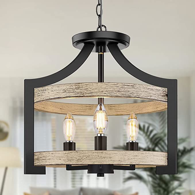 3-Light Rustic Farmhouse Pendant Hanging Light Adjustable Height Max 68in, Convertible Vintage Se... | Amazon (US)