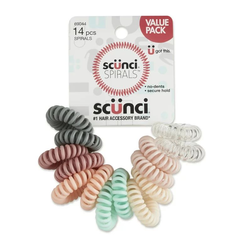 Scunci No-Damage Plastic Coiled Ponytail Holder Hair Ties, Assorted Pastels, 14 Ct | Walmart (US)