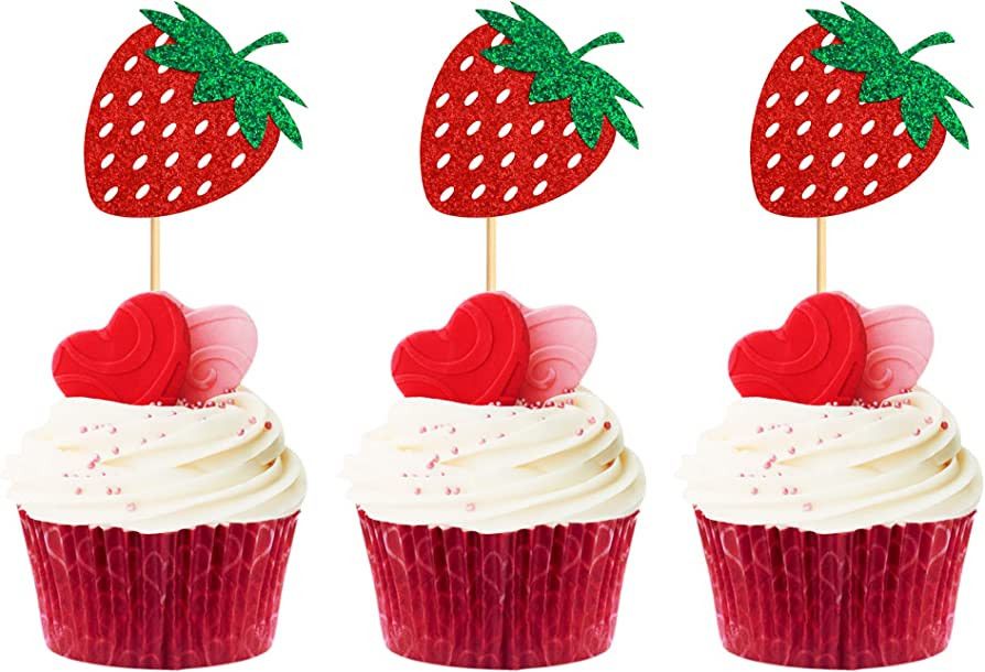 Keaziu 36 Pack Red Strawberry Cupcake Toppers Strawberry Theme Party Cupcake Picks for Birthday W... | Amazon (US)