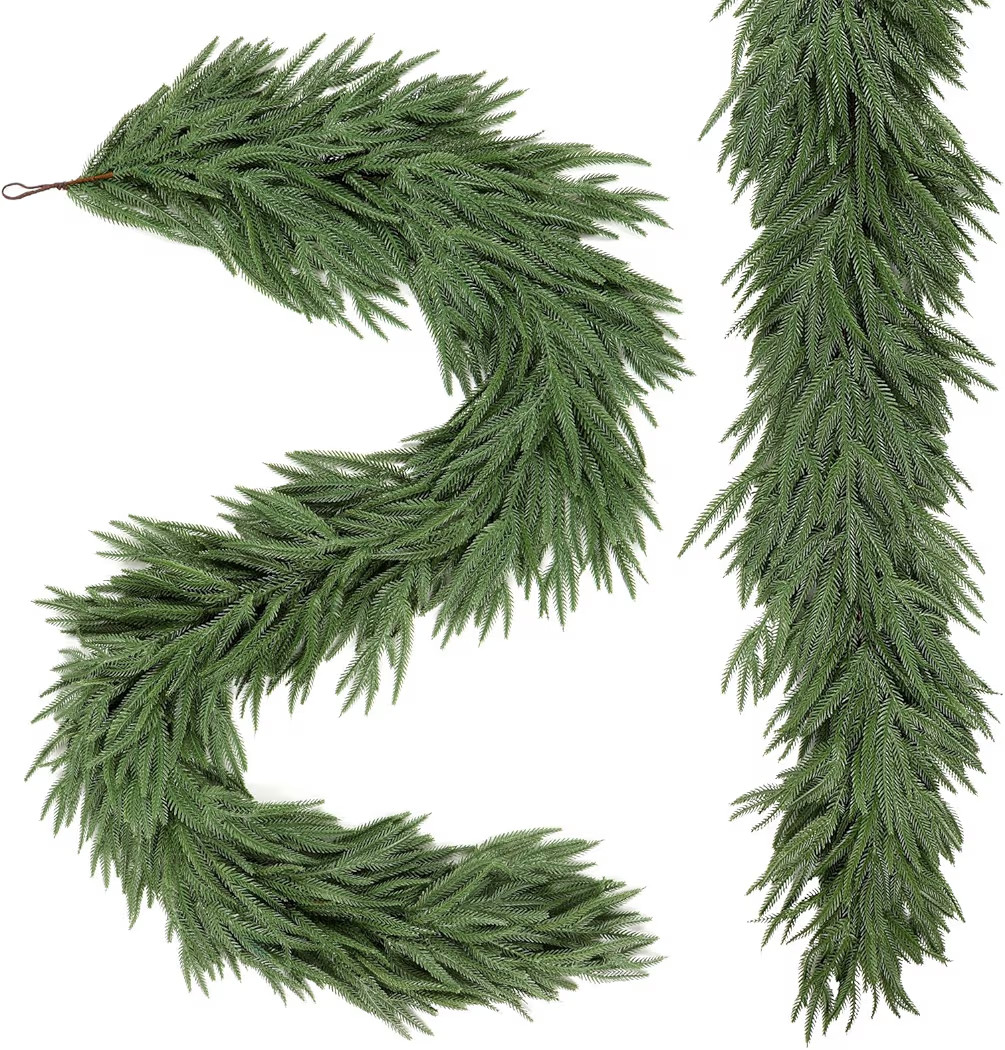 2 PCS 9ft Artificial Christmas Garland, Real Touch Norfolk Pine Garland - Pine Garland, Greenery ... | Amazon (US)
