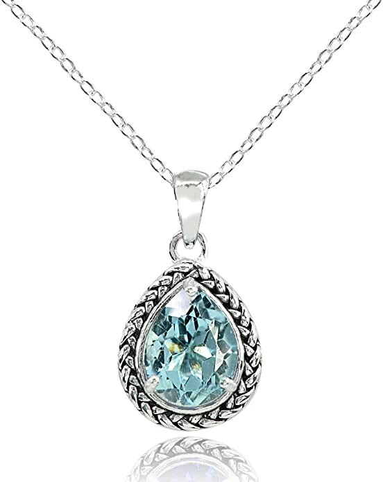 Ice Gems Sterling Silver Genuine, Simulated, or Created Gemstone Pear-Cut Oxidized Rope Pendant N... | Amazon (US)