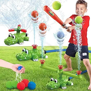Intoypad 4-in-1 Kids Water Sprinklers T Ball Set & Water Ball Toy, Crocodile Baseball Sprinkler f... | Amazon (US)