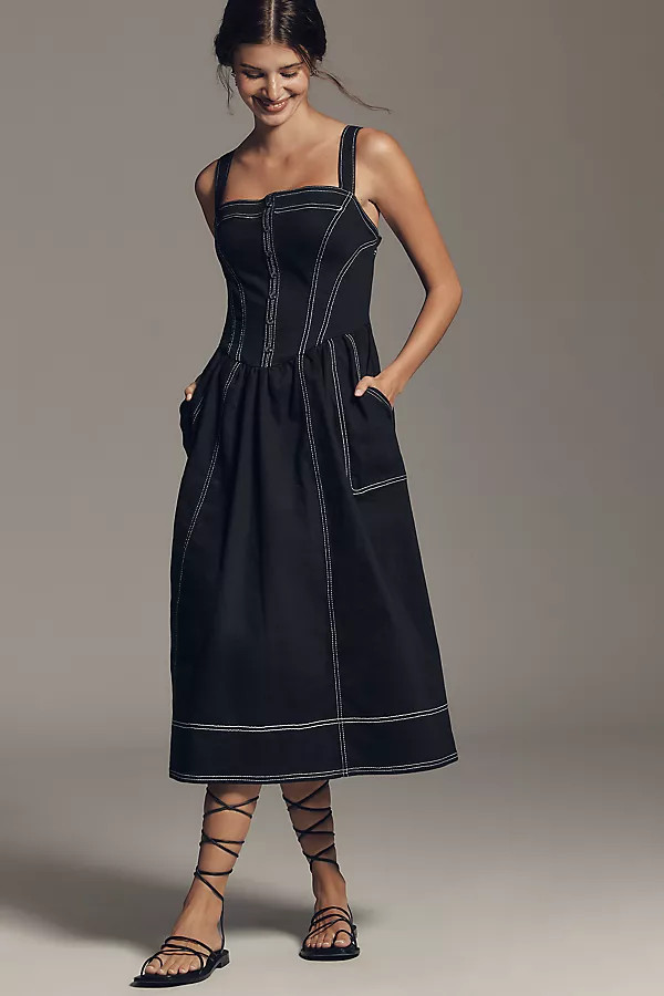 Pilcro Square-Neck Bustier Midi Dress | Anthropologie (US)