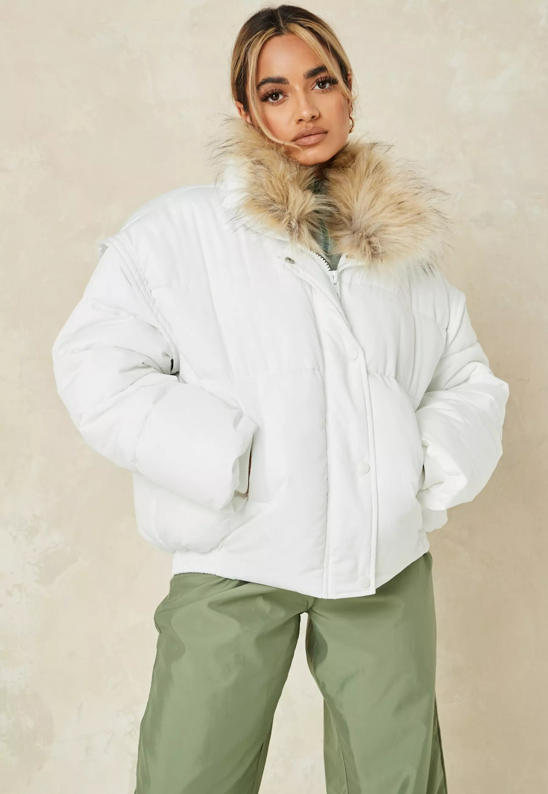 White Ultimate Faux Fur Collar Puffer Jacket | Missguided (US & CA)