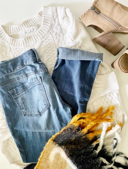 My favorite jeans and sweater combo paired with peeptoe booties and a plaid blanket scarf. 

#LTKSeasonal #LTKSale #LTKstyletip