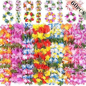 jollylife 60PCS Hawaiian Luau Leis Necklaces Bracelets Headbands Tropical Hibiscus Flowers Tiki S... | Amazon (US)