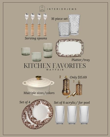 Wayfair kitchen, favorites, sped, dinnerware, set, acrylic, drinking glasses for outdoors, or by the pool, rattan, serving, spoon, set, short, drinking glasses, Dutch oven that comes in various colors sizes 

#LTKsalealert #LTKhome #LTKstyletip