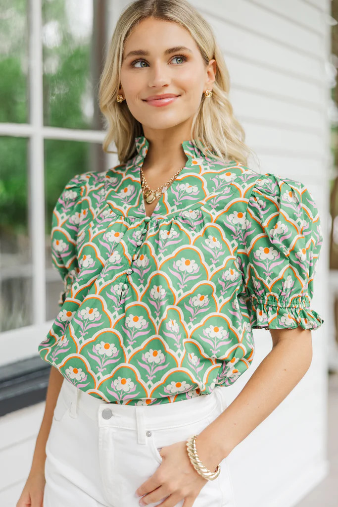 Keep It Up Green Medallion Blouse | The Mint Julep Boutique