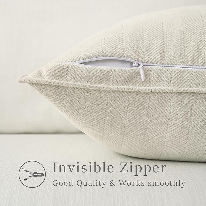 Anna's Whimsy White Pillow Covers 22x22 in Accent Neutral Pillow Covers Set of 2 Chenille Soft Th... | Amazon (US)