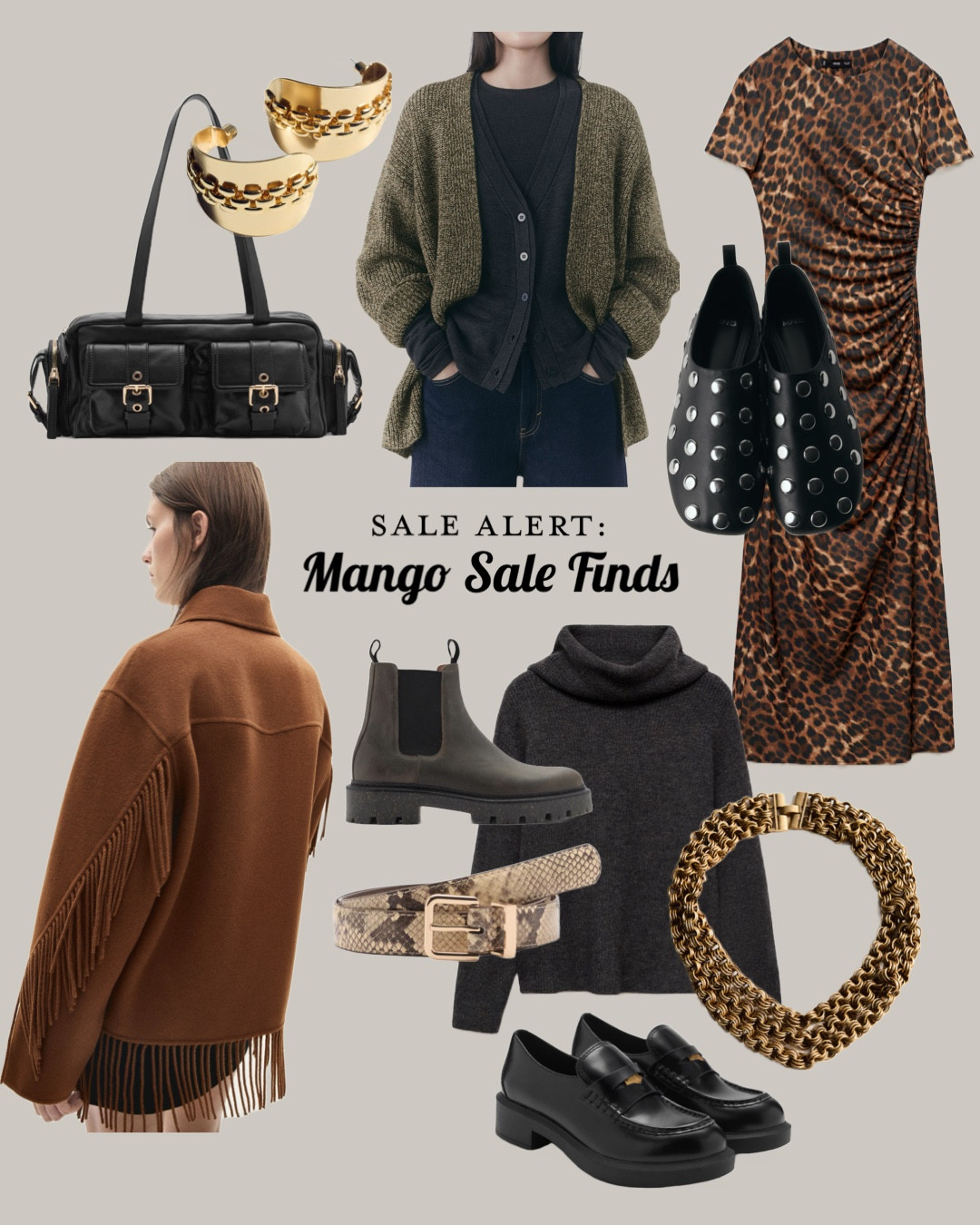 Mango sale finds! Up to 60% off.
-
Leather bag - double handle leather pocket bag - leather bowling bag - chunky knit cardigan - suede jacket with tassels - chunky boots - chunky gold necklace - snakeskin belt - leather loafers - gold chunky earrings - leopard dress - midi dress - chunky turtleneck sweater 1 mango sale clothes - black flats with silver studs

#LTKShoeCrush #LTKStyleTip #LTKItBag