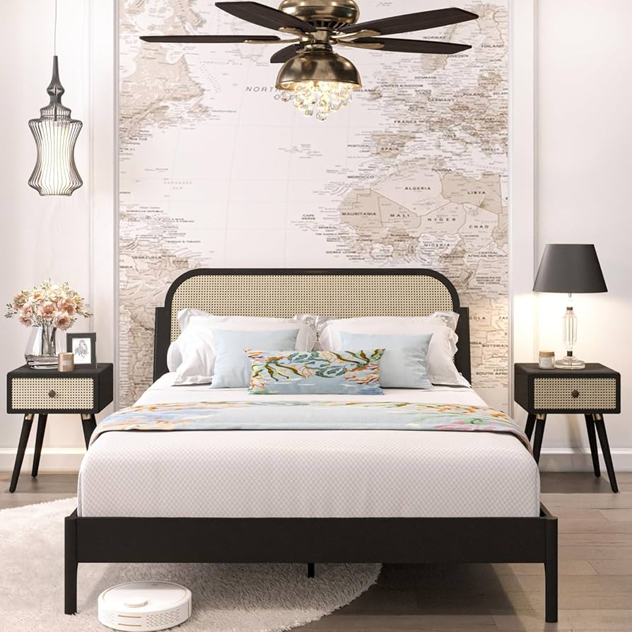 Bme Aurelia Headboard Queen Size Bed Frame, Solid Acacia Wood, Boho & Mid-Century Modern Style, R... | Amazon (US)